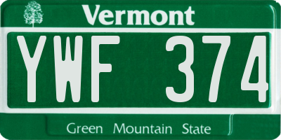 VT license plate YWF374