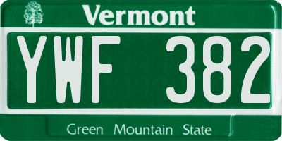 VT license plate YWF382