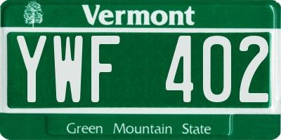 VT license plate YWF402