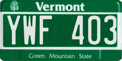 VT license plate YWF403