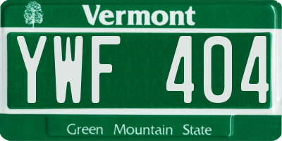 VT license plate YWF404