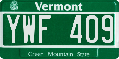 VT license plate YWF409