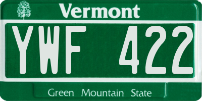 VT license plate YWF422