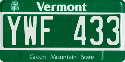 VT license plate YWF433