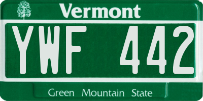 VT license plate YWF442