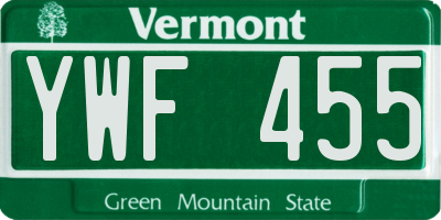 VT license plate YWF455