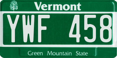VT license plate YWF458