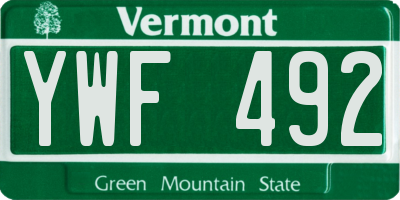 VT license plate YWF492