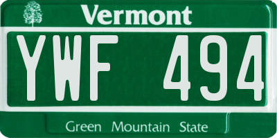VT license plate YWF494