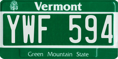 VT license plate YWF594