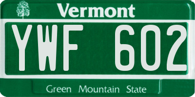 VT license plate YWF602