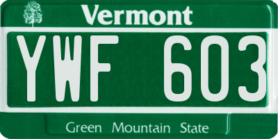 VT license plate YWF603