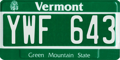 VT license plate YWF643