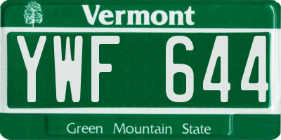 VT license plate YWF644