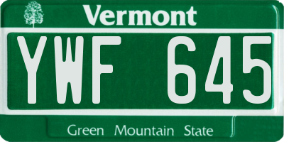 VT license plate YWF645