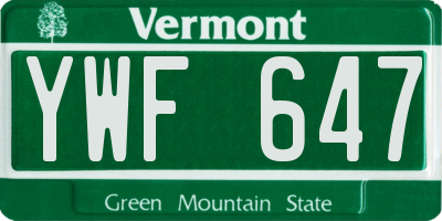VT license plate YWF647