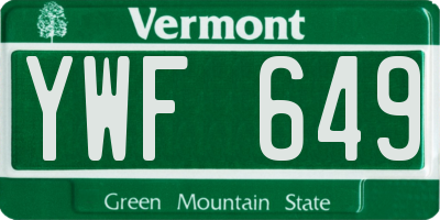 VT license plate YWF649