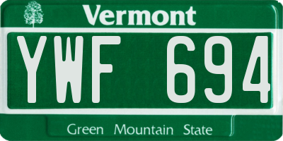 VT license plate YWF694