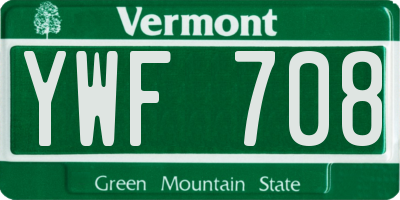 VT license plate YWF708