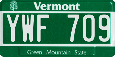 VT license plate YWF709