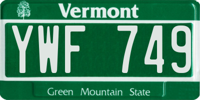 VT license plate YWF749