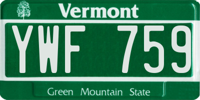 VT license plate YWF759