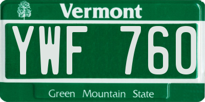 VT license plate YWF760