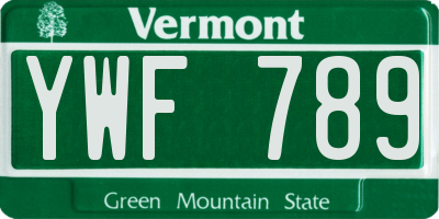 VT license plate YWF789