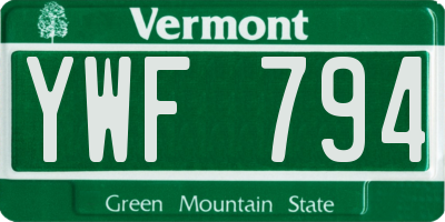 VT license plate YWF794
