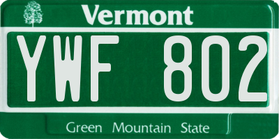 VT license plate YWF802