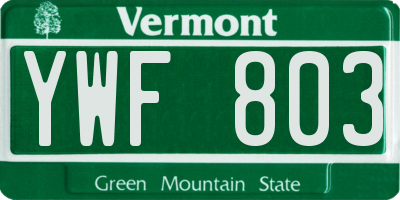 VT license plate YWF803