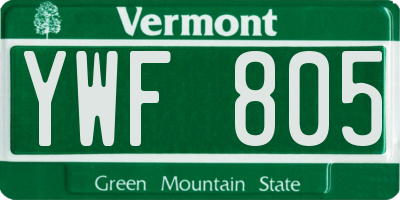 VT license plate YWF805