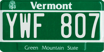 VT license plate YWF807