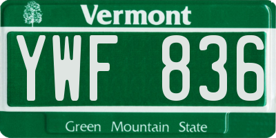 VT license plate YWF836