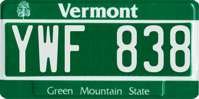 VT license plate YWF838
