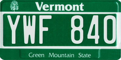 VT license plate YWF840