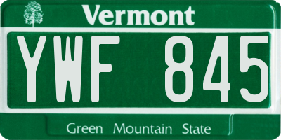 VT license plate YWF845