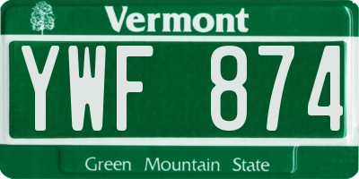 VT license plate YWF874