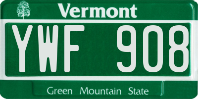 VT license plate YWF908