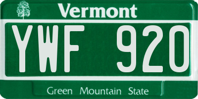 VT license plate YWF920