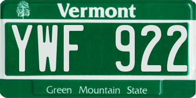 VT license plate YWF922
