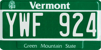 VT license plate YWF924