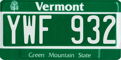 VT license plate YWF932
