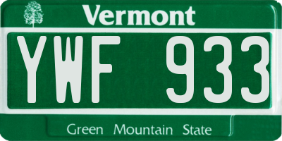 VT license plate YWF933