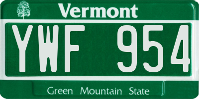 VT license plate YWF954
