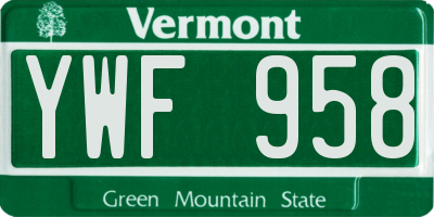 VT license plate YWF958