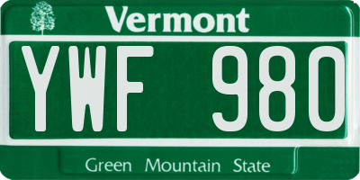 VT license plate YWF980