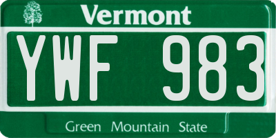 VT license plate YWF983