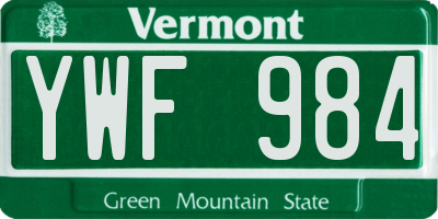 VT license plate YWF984