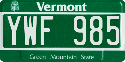 VT license plate YWF985